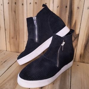 Steve Madden Women's 11 M Wedgie Zip Sneaker Black Suede Ankle Boots Hi Tops